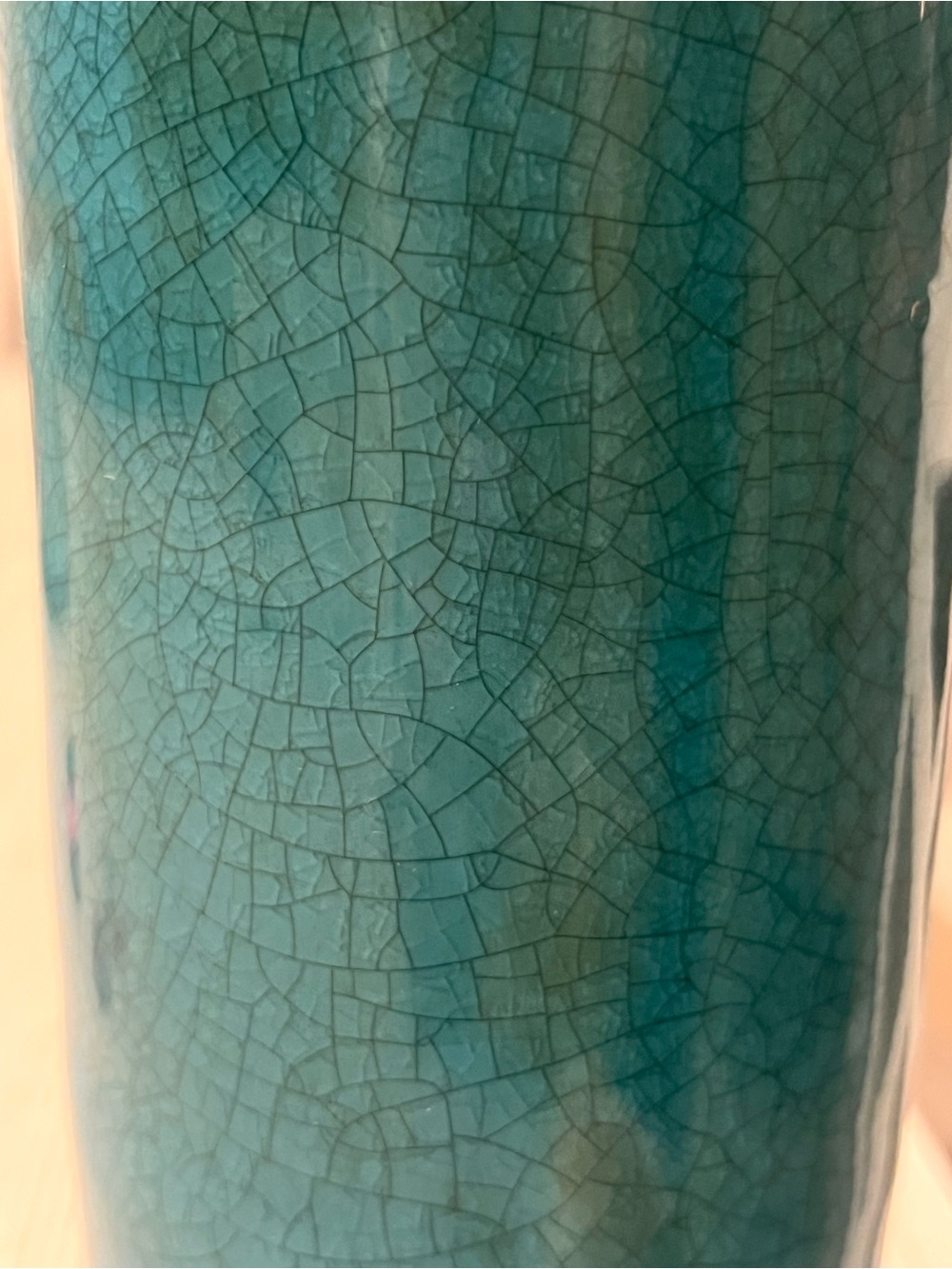 Teal Ceramic Decorative Vase With Ruffle Lip - Picture 2 of 7